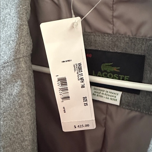 Lacoste Men's Chine Fonce 100% Wool Gray Puffer Sports Jacket XS 48 New w Tags - Picture 6 of 6